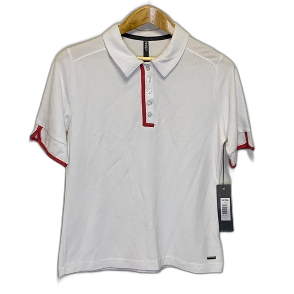 Lija NWT White Short Sleeve Golf Polo with Deep Pink Accents Size L - Picture 1 of 11